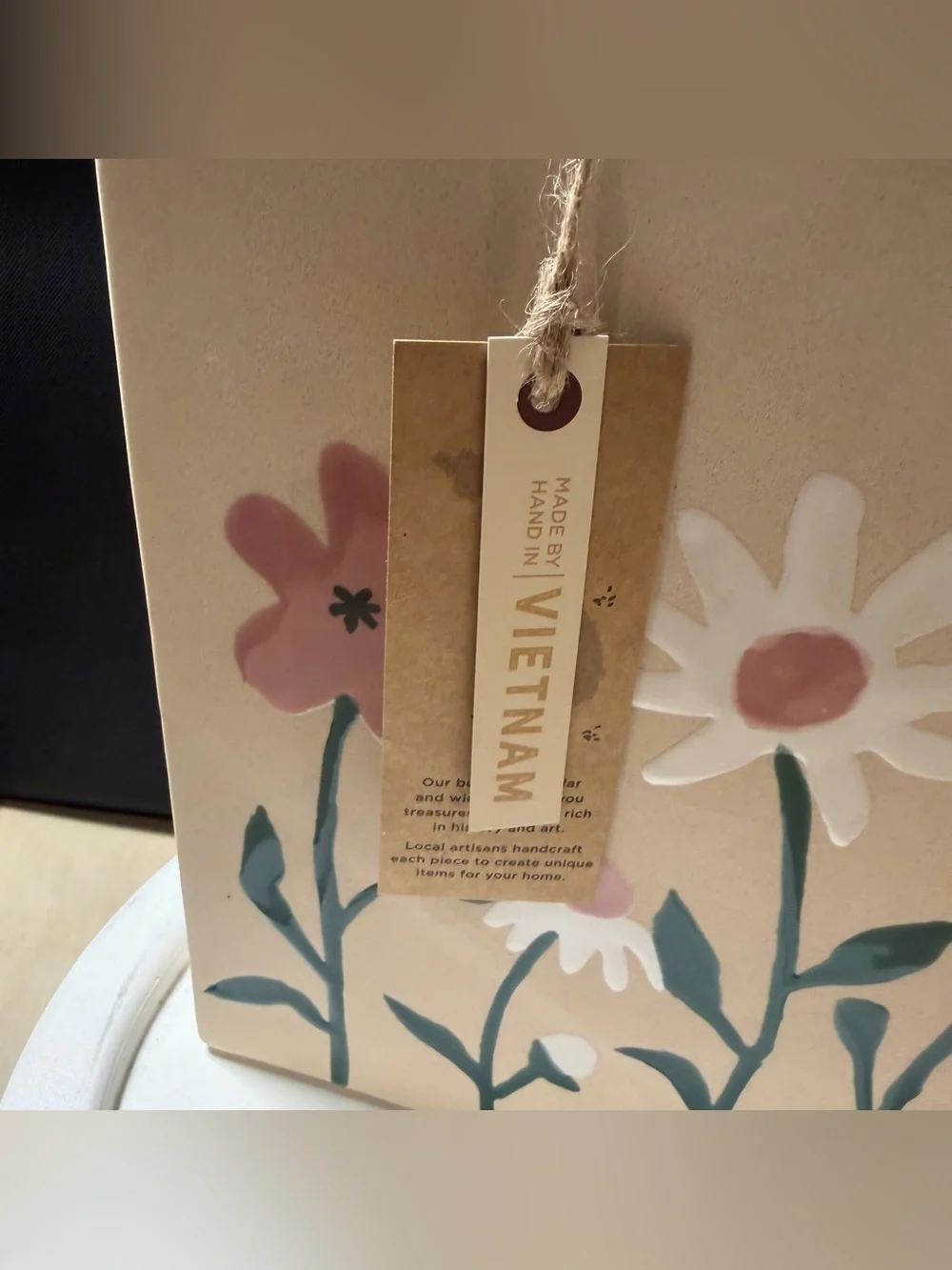 Ceramic Book Vase With Hand Painted Daisy, Cream With Pink & White Flowers